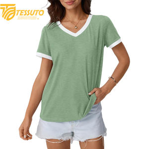 T-shirt surdimensionné de haute qualité avec logo personnalisé imprimé et broderie de diamants, poids lourd, taille plus, mode féminine, 100% coton, col en V - Product Image 1