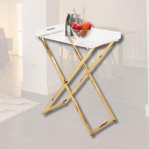 Trendy Modern Cross-Frame Side <b>Table</b> with Acrylic Tray Lightweight Foldable for Outdoor & Indoor Use - Product Image 1