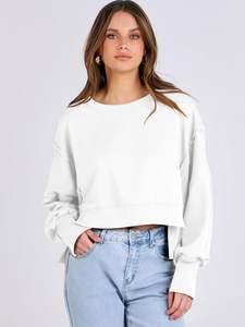 Sweat-shirt en molleton imprimé pour femme, col demi-zip, manches longues, coupe courte, cordon de serrage réglable, logo sur le devant, 100% coton - Product Image 6