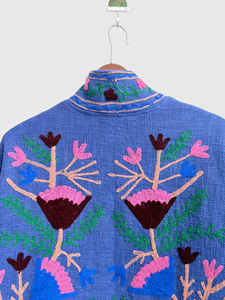 Veste en laine à col mandarin brodée à la main avec des motifs floraux, manches longues, taille plus, vêtements d'hiver pour femmes, style bohème - Product Image 4