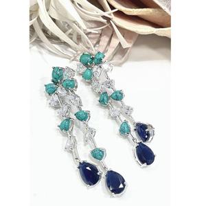 Pendientes de piedra semipreciosa de latón brillante, accesorios elegantes de moda para mujeres y niñas para fiestas, bodas, gran idea de regalo - Product Image 1