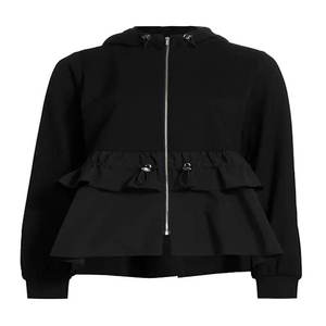 Ropa informal de manga larga de Color negro para mujer, sudaderas con capucha de diseño único, sudadera de algodón y poliéster para mujer, sudadera con cremallera completa para mujer - Product Image 2