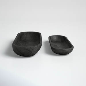 Bandeja DE SERVICIO DE MADERA ovalada negra Premium de 2 piezas con construcción sólida Ideal para eventos de catering y compradores mayoristas - Product Image 3