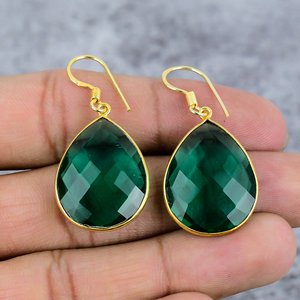 Pendientes colgantes de piedras preciosas de pera de diópsido cromado Plata de Ley 925 chapado en oro diseño colgante de moda para regalo de boda de mujer ella - Product Image 2