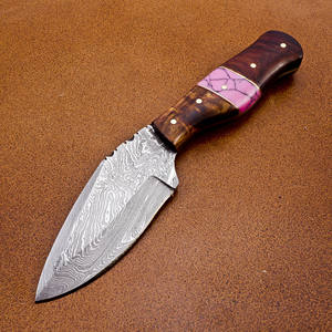 OEM Customizable Damascus Steel Hunting <b>Knife</b> Handmade Ash Wood Pakka Handle Leather Sheath <b>Twisted</b> Pattern-Available for - Product Image 2