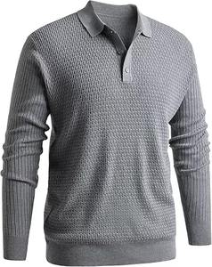 Pull-over à col en tricot côtelé décontracté pour hommes Chemises de golf à manches longues pour pull polo Pull texturé gaufré Variantes de taille - Product Image 1