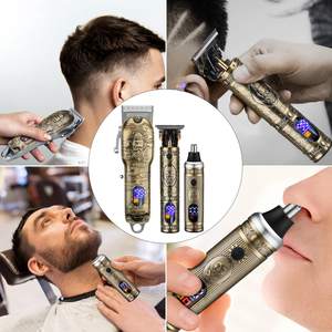 Tondeuse professionnelle sans fil pour hommes, kit de coupe de cheveux avec lames en acier inoxydable, tondeuse à barbe T-Blade, ensemble de coupe de cheveux IPX7 - Product Image 1