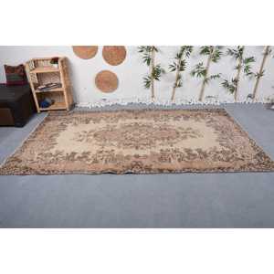 พรมตุรกีขนาดใหญ่ 5x9.1 ฟุต พรมวินเทจสีเบจน้ำตาลออมเบร พรมขนสัตว์ - Product Image 2