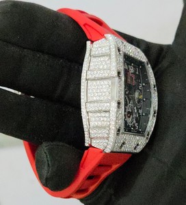 High Quality Miyota Mechanical VVS Diamond Moissanite Automatic Watch Glass Dial <b>Silicone</b> Band Stainless Steel Case - Product Image 3