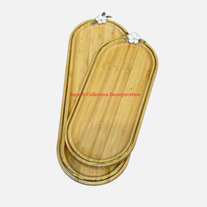 Plateau de service en bois marron fabriqué à la main avec poignées en métal écologiques au motif de feuilles pour la restauration Snack Service de fruits secs - Product Image 6