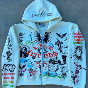 100% coton 450_500_Gsm sweat-shirt à épaules tombantes avec fermeture éclair 3D brodé 'DT' tricoté sweat à capuche anti-rides hiver - Product Image 2