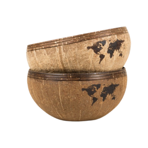 Bol en coque de noix de coco du Vietnam, écologique et à prix abordable, pour salades végétaliennes, smoothies ou Buddha Bowls, gravé motif Terre - Product Image 1