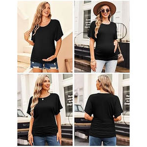Maternity Shirts Dolman <b>Sleeve</b> Side Ruched <b>Tops</b> <b>Tunic</b> Casual Pregnancy Clothes Stretchy Nursing Blouses Summer 100% Cotton - Product Image 2