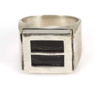 925 Sterling Silver Rectangular Men's <b>Ring</b> Natural Onyx Stone Bezel Setting Rhodium Plated Geometric Pattern for Everyday Wear - Product Image 2