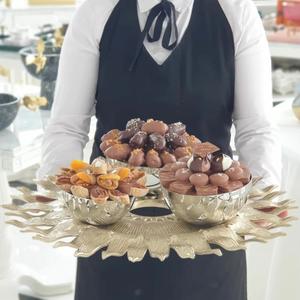 Plateau de service à chocolat en aluminium de conception de tournesol 3 bols sucrés Plateau à dessert métallique de couleur or de meilleure qualité idéal pour servir - Product Image 5