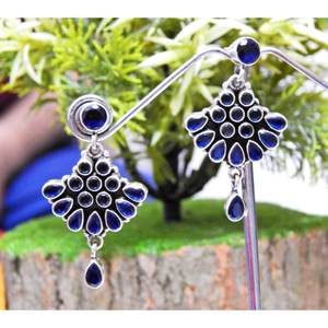 925 Sterling Silver Vintage Style <b>Earring</b> Stud Handmade Blue <b>Onyx</b> Gemstone Blue <b>Onyx</b> <b>Earring</b> Stud Gift for Women - Product Image 1