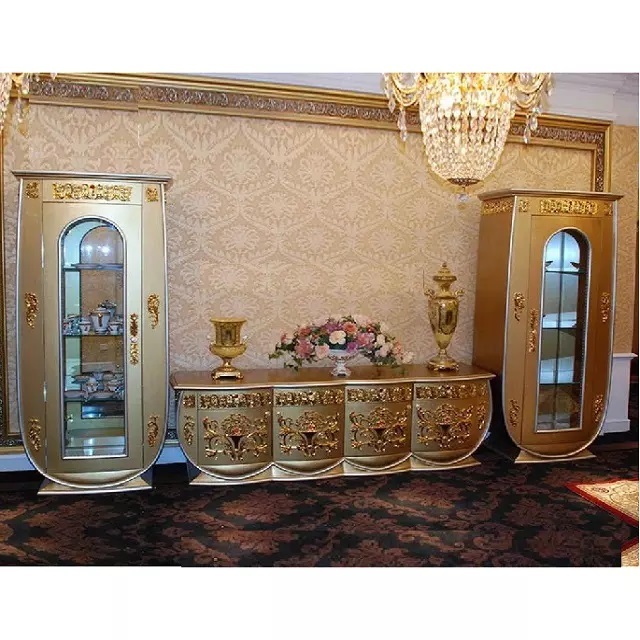 French Look Hand Carved Tv Unit With Cabinets Luxurious Look TV Cabinet With Curios for Living Area Modern Style TV Cabinets
