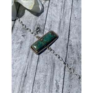 Kingman Turquoise & Sterling Silver Bar Link <b>Bracelet</b> Navajo Made Cultural Collectible Jewelry for Men - Product Image 3