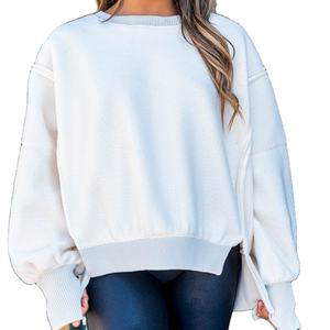 Suéter de Punto para Mujer, Manga Murciélago, Estampado, 100% Algodón, Bordado Sólido en la Parte Delantera, Informal, Invierno, Ecológico - Product Image 1