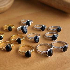 Stylish Gold and Silver Plated Fashion <b>Rings</b> with Black Stone for Resale - Product Image 3