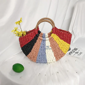 กระเป๋าถือผักตบชวาสีรุ้งสีสันสดใสสำหรับผู้หญิงกระเป๋าแฟชั่นสุดฮอต - Product Image 4