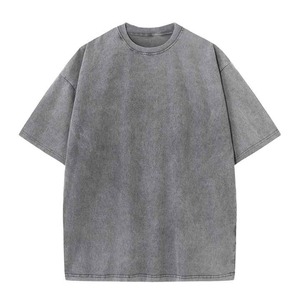 T-shirt en jersey de coton 220g délavé à l'acide, effet vieilli, coupe ample, écologique, respirant, col rond, unisexe, streetwear tendance 2026 - Product Image 5