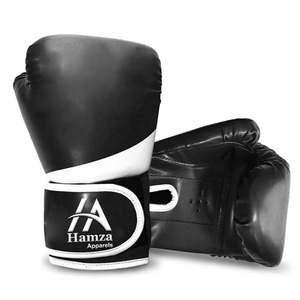 Gants de boxe en cuir de qualité supérieure % tissu Durable 12oz impression de logo personnalisé noir blanc conception ergonomique évacuation de l'humidité pour - Product Image 1