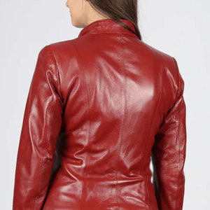 Turn-<b>down</b> Collar Custom Pockets Breathable Knitted Women Fashion Leather Jackets - Product Image 4