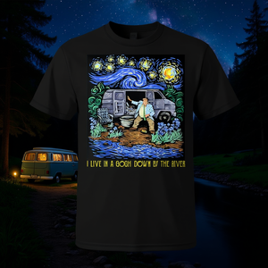T-shirt vintage promozionale con design 'I Live in a Van-Gogh Down-By the River' - Product Image 3