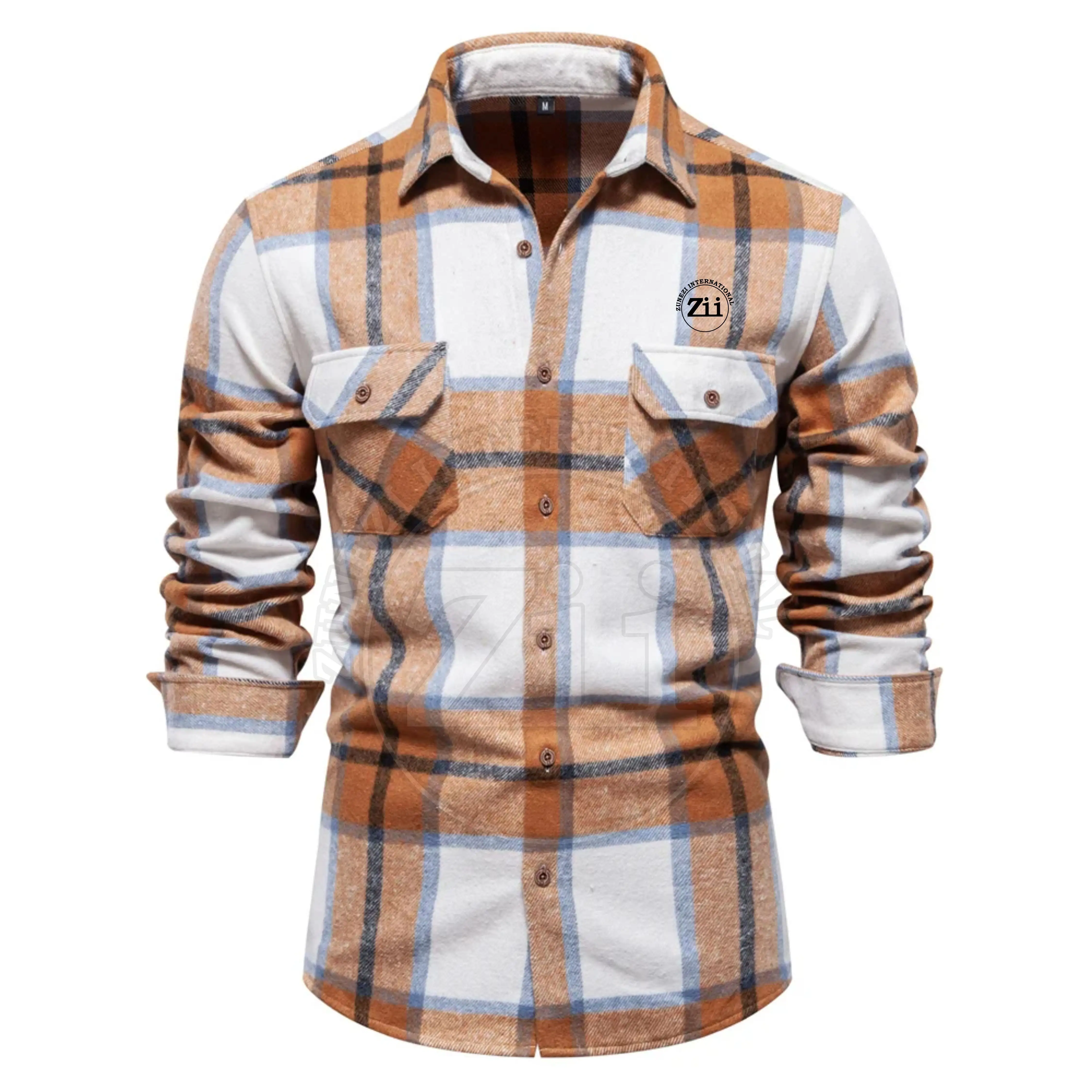 Men New Fashion Clothing Urban Custom 100% Cotton Merino Wool Plaid Shirt Long Sleeve Wholesale Flannel fabric Shirt For Men