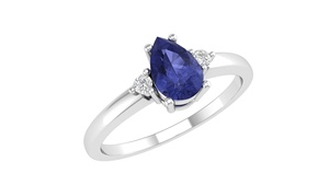 Natural Tanzanite 6x4 Pear Cut Classic Engagement Ring with White Topaz Prong Setting Silver Plated Fine Jewelry for Women - Product Image 4