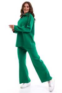 Conjunto de chándal de dos piezas de punto para mujer, conjunto de suéter y pantalón de gran tamaño de cuello alto liso de alta calidad, prendas de punto con textura suave - Product Image 3