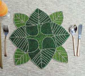 Rounded Placemat Best Handmade <b>Beaded</b> Placemat and Seep Design <b>Light</b> Colored Beads Home Decor Coaster Design Mat - Product Image 4