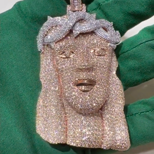 Unisex New Fashion 925 Sterling Silver Brass 24K Gold Plated Iced Out Hip Hop Pendant with White Chain Diamond Moissanite Stones - Product Image 3