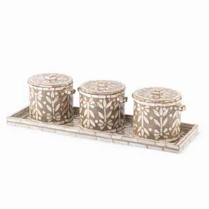 Pot de rangement artisanal bohème en nacre incrustée pour l'organisation de la maison et la décoration de table – Fabriqué au Vietnam - Product Image 2