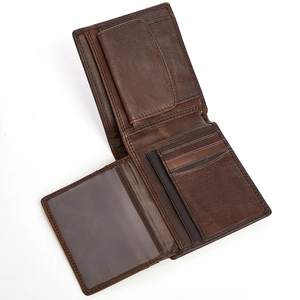 <b>Men's</b> Genuine Leather Slim <b>Wallet</b> With Striped Lining Fold Closure Card Holder Short Length Minimalist Design - Product Image 2