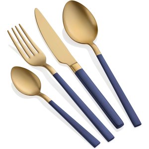 Ensemble de couverts en métal d'aspect royal avec poignée en émail bleu royal fini or pour ensembles de couverts de vaisselle de table à manger - Product Image 2
