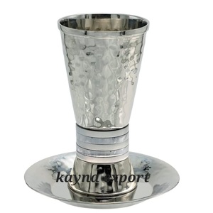 Luxury Wine Goblet Glass and tray Stainless steel metal Mirror polished Two tone finished Kiddush <b>Cup</b> - Product Image 2