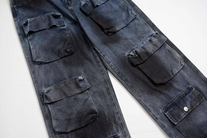 Premium Wholesale Custom Logo <b>Men's</b> Winter Washed Solid Casual Denim Baggy Straight <b>Jeans</b> Loose Fit Wide Leg 2025 OEM - Product Image 6