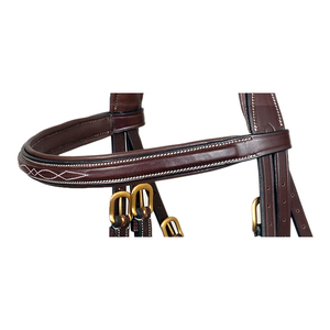 Brida de caballo de cuero negro de lujo, costura decorativa blanca, herrajes dorados, entrenamiento de doma, equitación, suave acolchado, cómodo - Product Image 3
