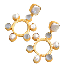 Boucles d'oreilles pendantes en laiton tendance, perles d'exportation, artisanales, semi-précieuses, polies à haute brillance, plaquées or, sans nickel, durables, prêtes à porter - Product Image 3