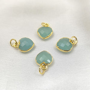 Pendentif en argent 925 avec charme en chalcédoine aqua en forme de cœur - Charme en pierre précieuse bleu mer plaqué or pour la fabrication de bijoux DIY 2026 - Product Image 4