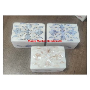 Magnifique boîte d'incrustation de marbre en pierre blanche pure de haute qualité avec incrustation de vadrouille pièce moderne élégante incurvée à la main pour cadeau d'artisanat en pierre - Product Image 4