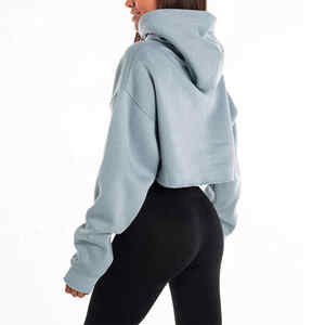 Sudaderas con capucha recortadas Top corto para mujer Sudaderas con cremallera para gimnasio para mujer Sudadera con capucha de color sólido para mujer Color vendido teñido - Product Image 3
