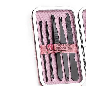 Kit profesional de manicura con diseño de recubrimiento en polvo negro, herramientas de acero inoxidable, color y logotipo personalizado - Product Image 1