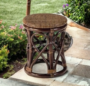 Mesita de noche redonda de ratán de bambú, taburete de ratán de bambú ecológico para sala de estar, consola decorativa con incrustaciones de hueso - Product Image 1