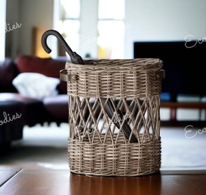 Eco-Friendly Handwoven Bamboo Umbrella Stand Wicker Rattan <b>Basket</b> Weave Design for Wardrobe <b>Storage</b> Home Decoration - Product Image 1