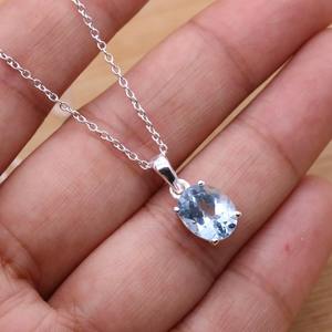 Blue Topaz Sterling Silver Pendant Necklace Handmade Gemstone Jewelry November Birthstone <b>Gift</b> For Women - Product Image 1