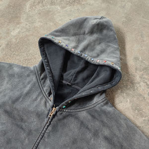 Sudaderas con capucha de lavado ácido de alta calidad de diseño OEM 2025 al por mayor básicos, sudaderas con capucha de lavado ácido a prueba de viento sostenible de mezcla de algodón para hombres - Product Image 3