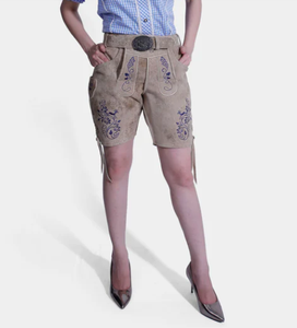 กางเกงขาสั้นสไตล์บาวาเรียหนังกลับแพะปักลายสำหรับผู้หญิง - Product Image 1